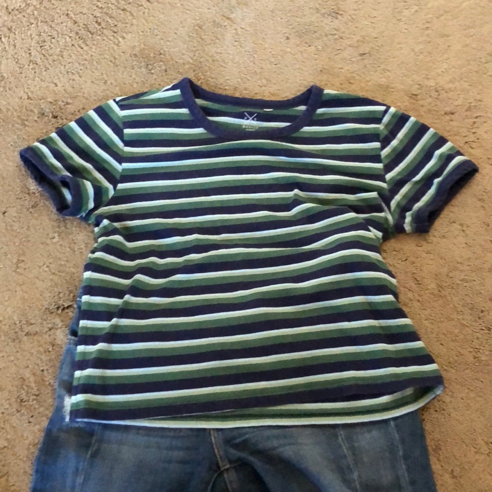 Blue & green PAC sun stripped cropped t-shirt